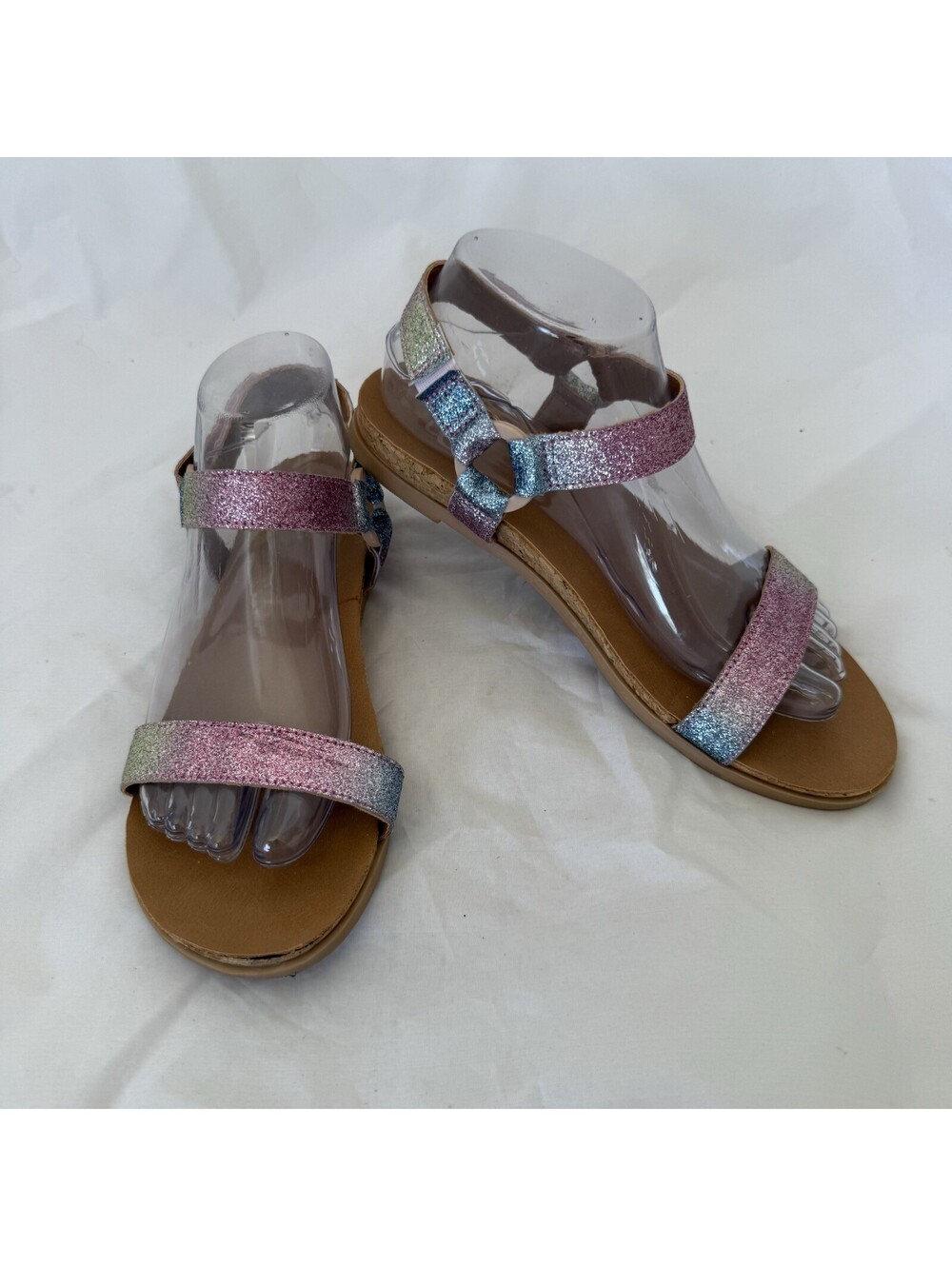 UGG Women's Rynell Sandals Size 6 Rainbow Glitter Straps Hook & Loop 1124947K
